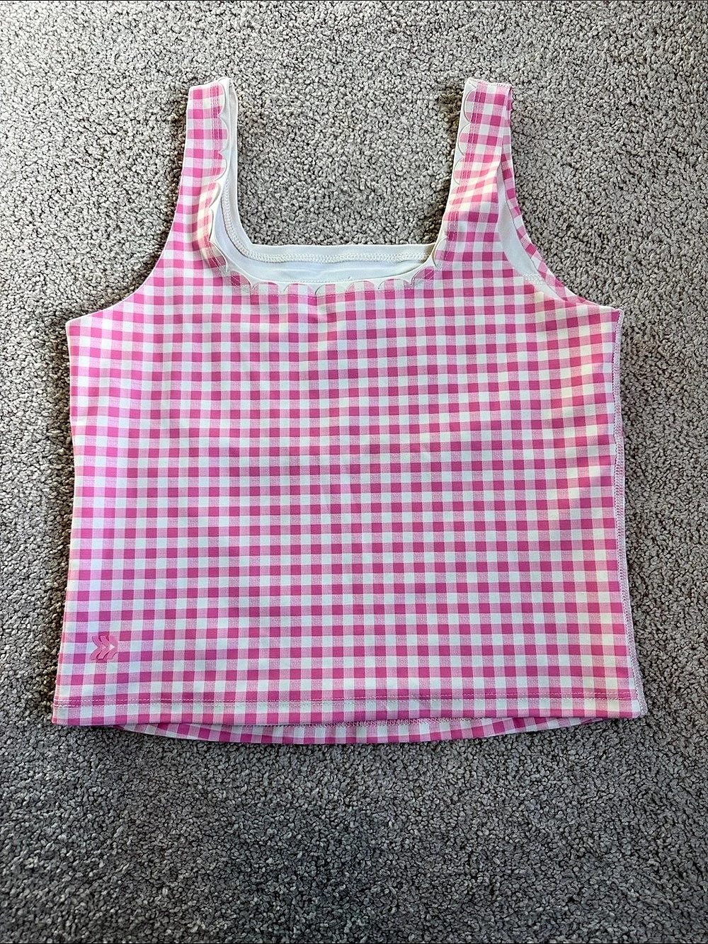 All In Motion Girls' Active Scallop Crop Tank Top - Pink Gingham Large